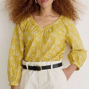 J. Crew V-neck Liberty Capel Floral Shirt Cotton Yellow Flower Medium